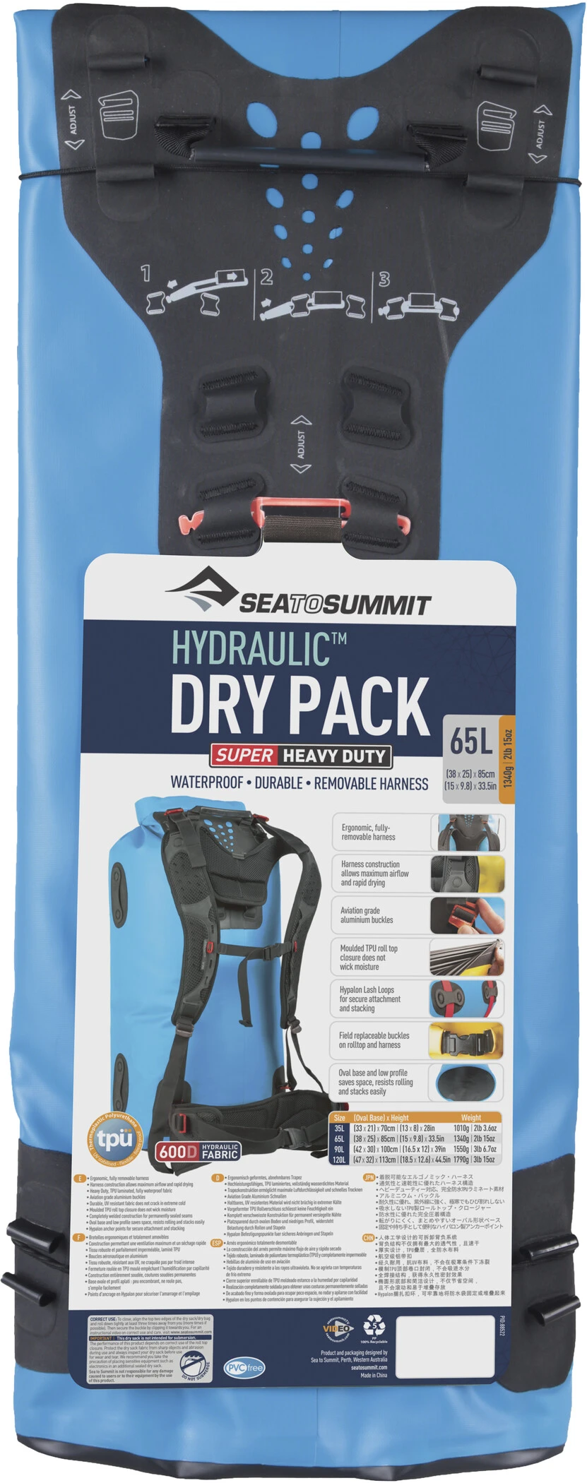 Sea to Summit Hydraulic Sac étanche avec harnais 65l, bleu 3 Sea to Summit Hydraulic Sac étanche avec harnais 65l, bleu – Image 3